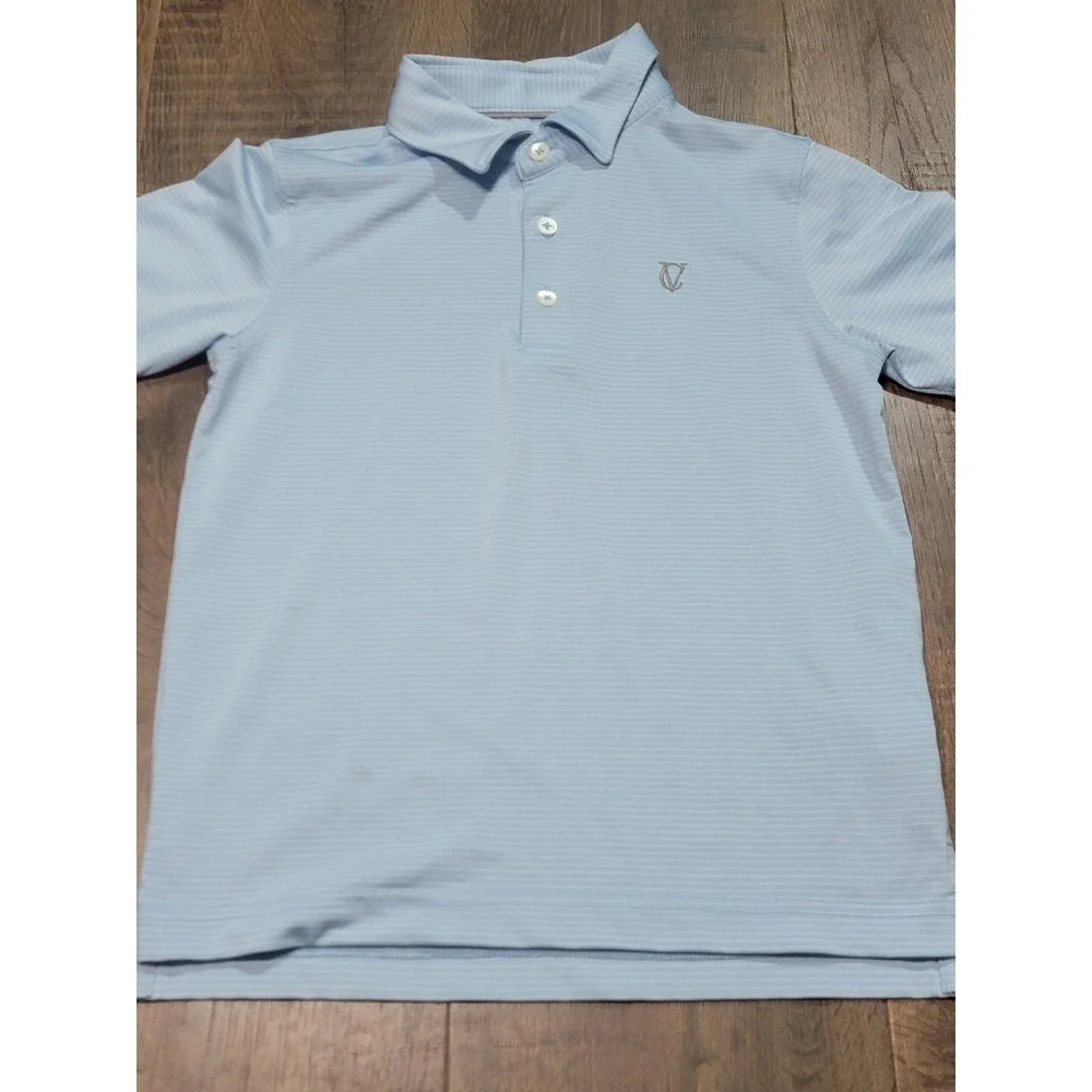 Johnnie-O Boys Striped Performance Polo Shirts Size 7 Lot of 2 Navy Pink Blue